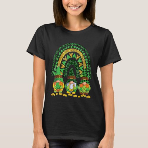 Cute Lucky Rainbow Irish Gnome Happy St Patricks D T_Shirt