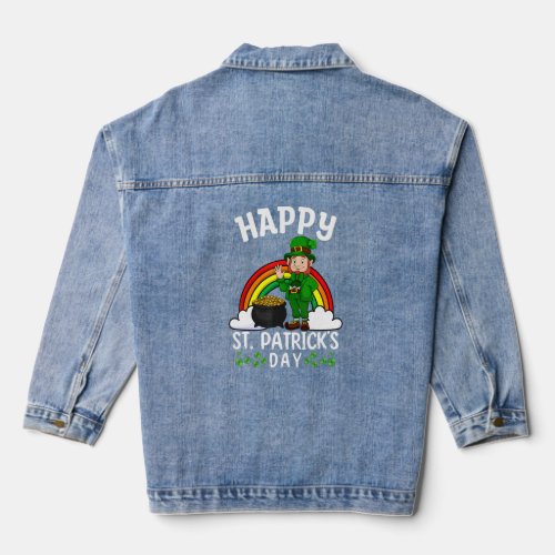 Cute Lucky Rainbow Leprechaun Happy Saint Patrick Denim Jacket