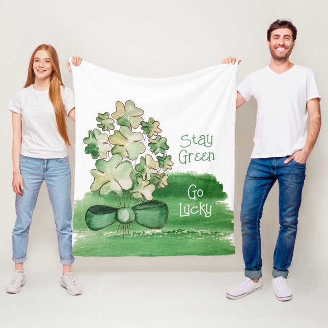 Cute Lucky Shamrock Clover Watercolor Fleece Blanket (In Situ)