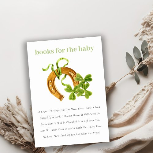 Cute Lucky Shamrock Green Books For Baby Shower Enclosure Card