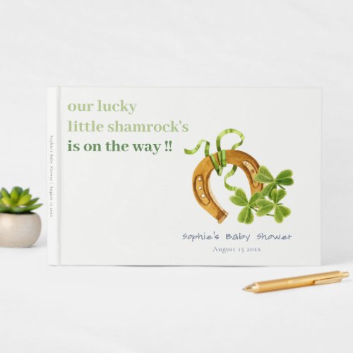 Cute Lucky Shamrock St Patricks Day Baby Shower Guest Book