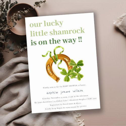 Cute Lucky Shamrock St Patricks Day Baby Shower Invitation