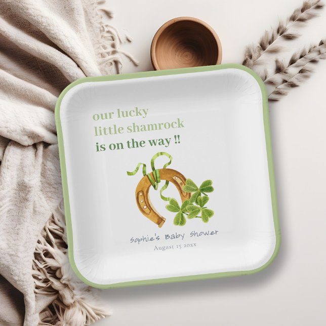 Cute Lucky Shamrock St Patrick's Day Baby Shower Paper Plates (Creator Uploaded)