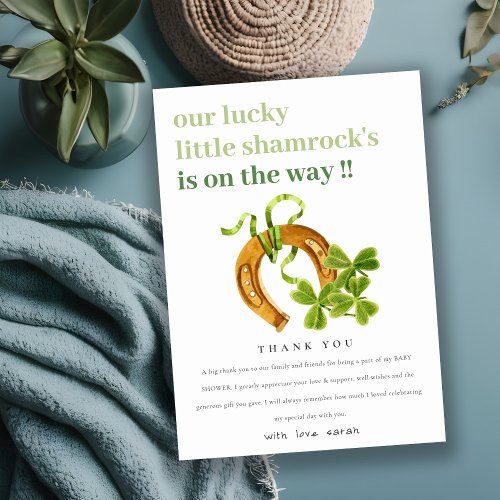 Cute Lucky Shamrock St Patricks Day Baby Shower Thank You Card