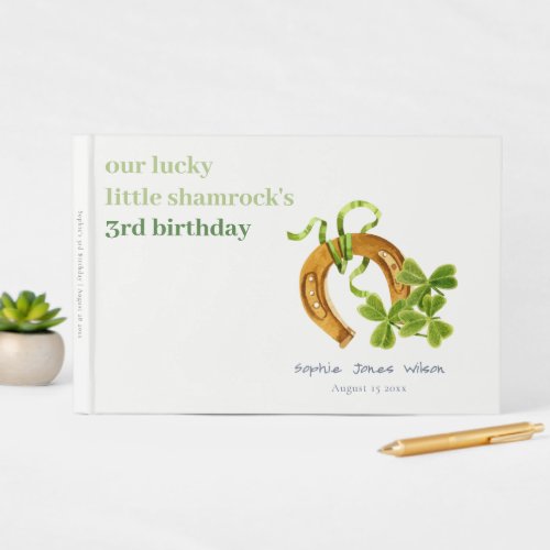 Cute Lucky Shamrock St Patricks Day Kids Birthday Guest Book