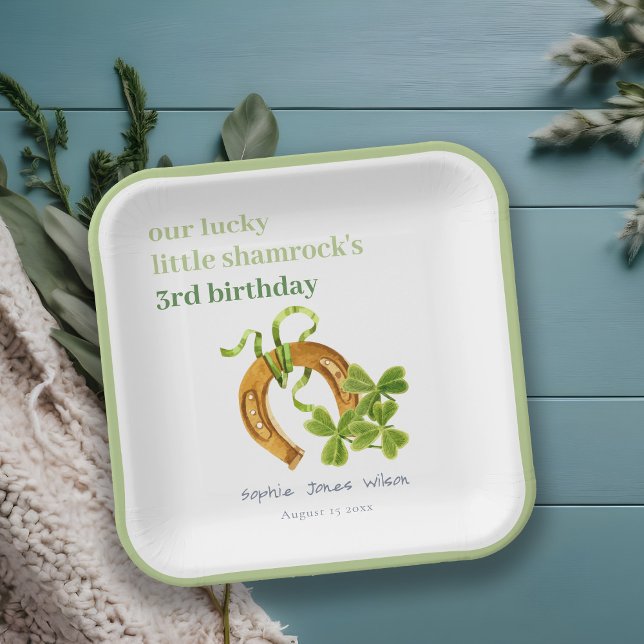 Cute Lucky Shamrock St Patrick's Day Kids Birthday Paper Plates (Creator Uploaded)