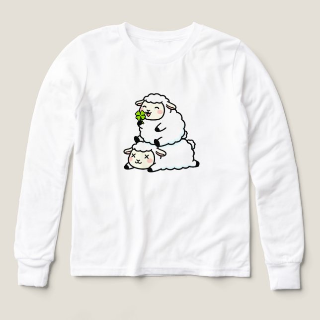 Cute Lucky Sheep St. Patrick's Day Clover Tri-Blend Shirts (Design Front)