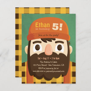 Cute Lumberjack Beard Boy Birthday Party Invites