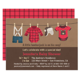 Cute Lumberjack Plaid Clothes Baby Shower Invites