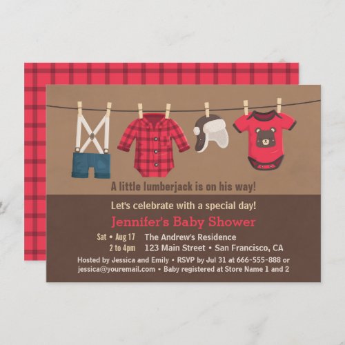 Cute Lumberjack Plaid Clothes Baby Shower Invites