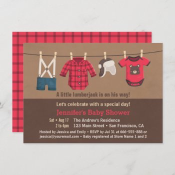 Cute Lumberjack Plaid Clothes Baby Shower Invites by RustyDoodle at Zazzle