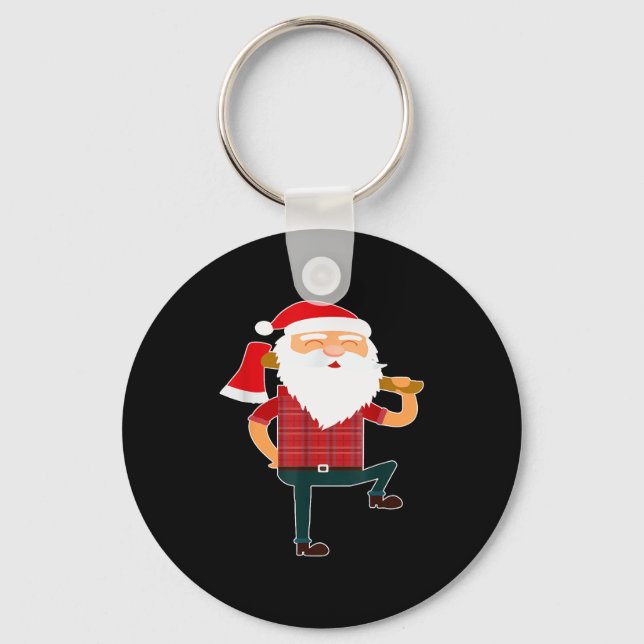 Cute Lumberjack Santa Funny Ugly Christmas Axe Hat Keychain (Front)