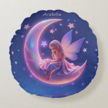 Cute Luminous Blonde Fairy Sitting on the Moon
