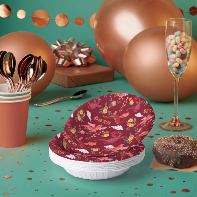 Cute Lunar new year Red Paper Bowls (Multi)