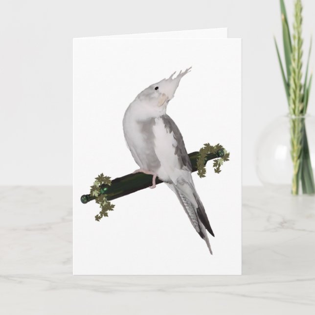 Cute Lutino Cockatiel Bird Ivy Perch Animal Card (Front)