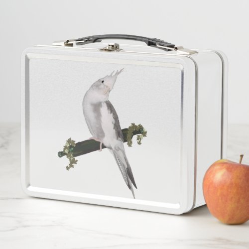 Cute Lutino Cockatiel Bird Ivy Perch Animal Metal Lunch Box