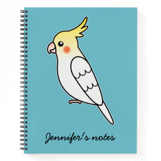 Cute Lutino Cockatiel Cartoon Bird Illustration Notebook