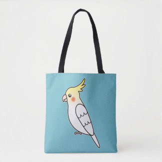 Cute Lutino Cockatiel Cartoon Bird Illustration Tote Bag
