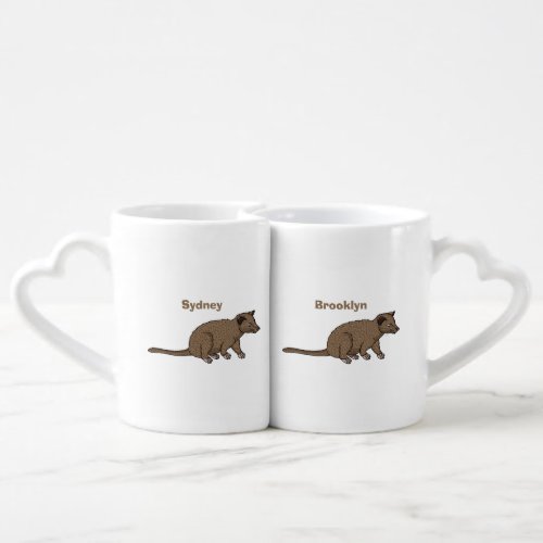 Cute luwak civet cartoon illustration coffee mug set