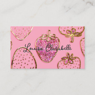 Cute Luxury Blush Pink Strawberry Pattern Business Card