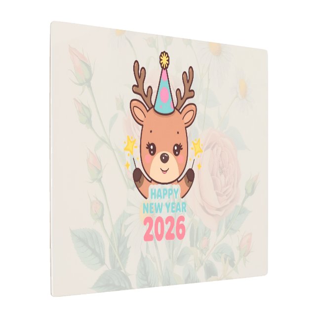 cute luxury reindeer new year 2026 metal print (Angled)