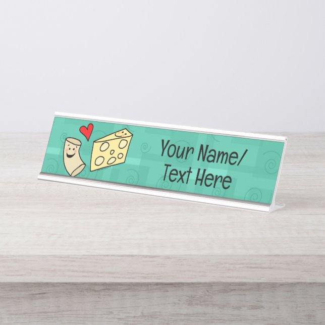 Cute Mac Loves Cheese Custom Chef/Teacher/Kid Name Desk Name Plate (Front)