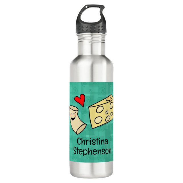 Cute Mac Loves Cheese Custom Kids Name Stainless Steel Water Bottle (Front)
