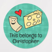 Cute Mac Loves Cheese Custom Kids Name Waterproof Labels (Design 1)