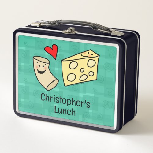 Cute Mac Loves Cheese Macaroni Custom Kids Name Metal Lunch Box