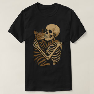Cute Macabre Cat Hug – Skeleton and Kitty T-Shirt