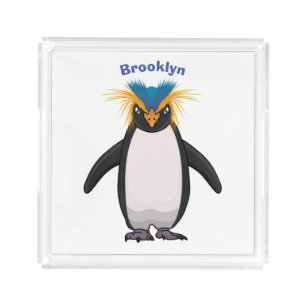 Cute macaroni penguin cartoon illustration acrylic tray