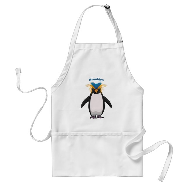 Cute macaroni penguin cartoon illustration  adult apron (Front)