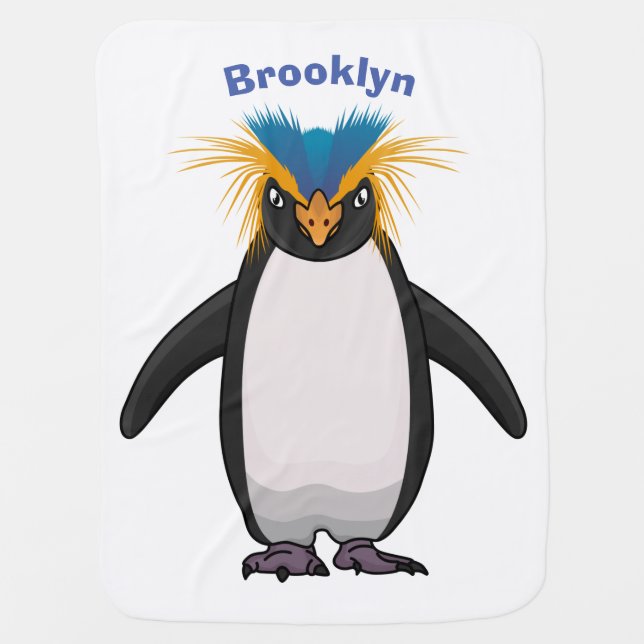 Cute macaroni penguin cartoon illustration baby blanket (Front)