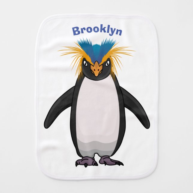 Cute macaroni penguin cartoon illustration baby burp cloth (Front)