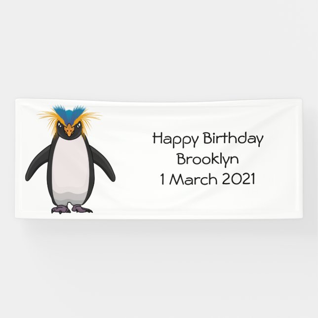 Cute macaroni penguin cartoon illustration banner (Horizontal)