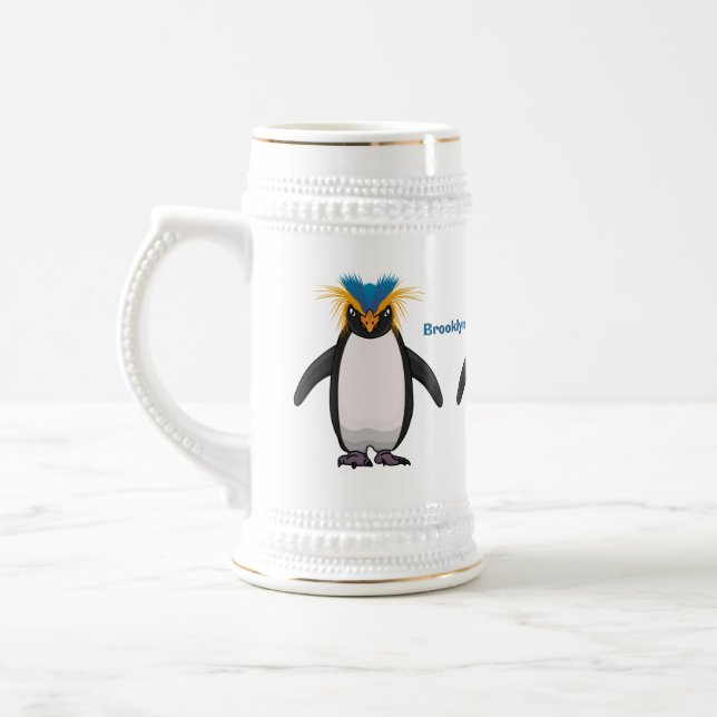 Cute macaroni penguin cartoon illustration beer stein (Left)
