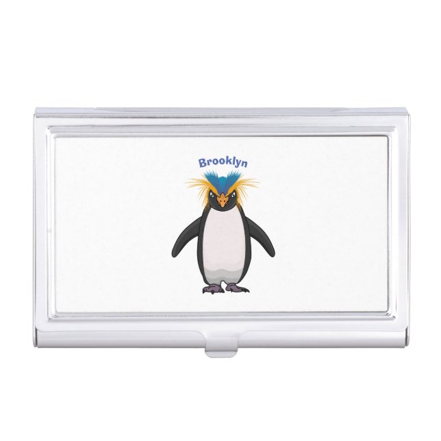 Cute macaroni penguin cartoon illustration business card case (Front)