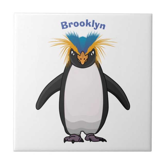 Cute macaroni penguin cartoon illustration  ceramic tile (Front)