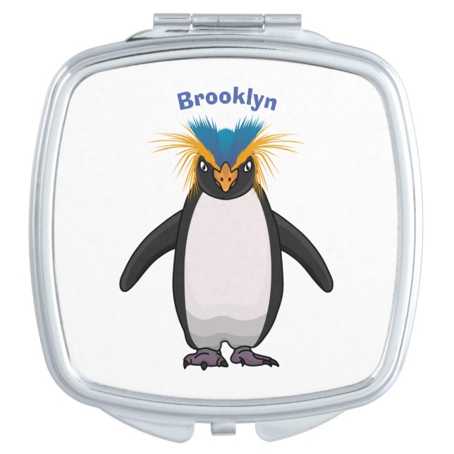 Cute macaroni penguin cartoon illustration compact mirror (Front)