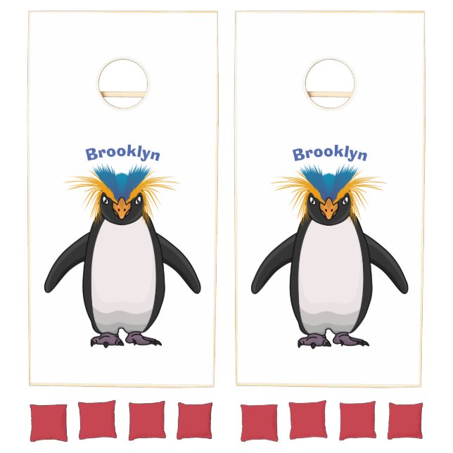 Cute macaroni penguin cartoon illustration cornhole set (Set)