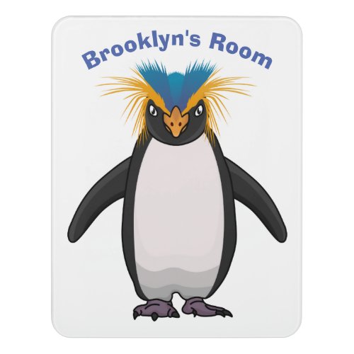 Cute macaroni penguin cartoon illustration door sign