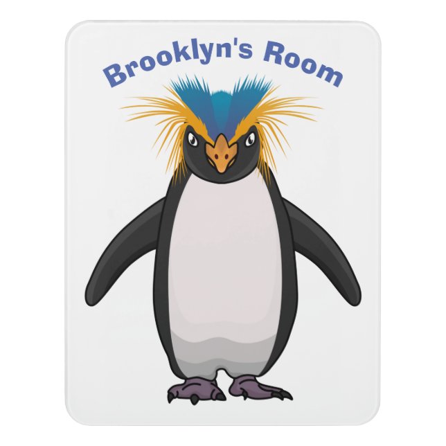 Cute macaroni penguin cartoon illustration door sign (Contemporary Vert)