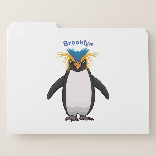 Cute macaroni penguin cartoon illustration file folder (Front Left)