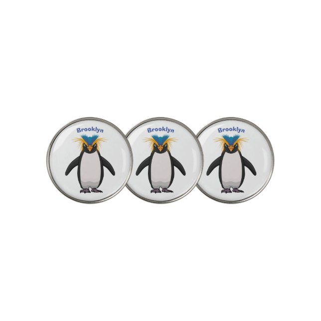 Cute macaroni penguin cartoon illustration golf ball marker (3 Up)