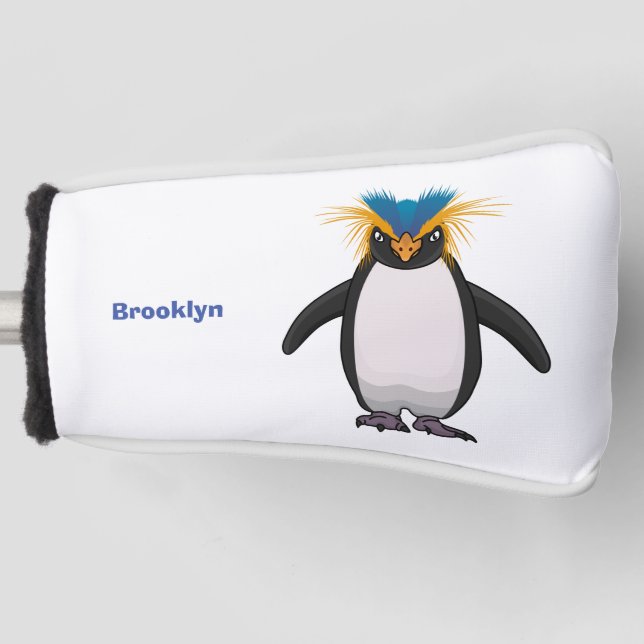Cute macaroni penguin cartoon illustration golf head cover (Front)