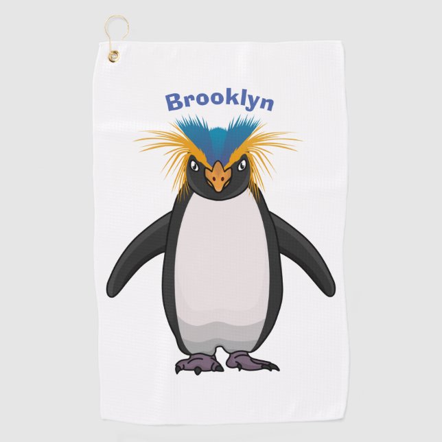 Cute macaroni penguin cartoon illustration golf towel (Front)