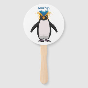 Cute macaroni penguin cartoon illustration hand fan