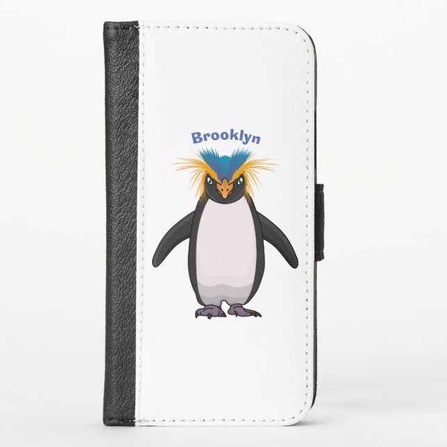 Cute macaroni penguin cartoon illustration iPhone wallet case (Front)