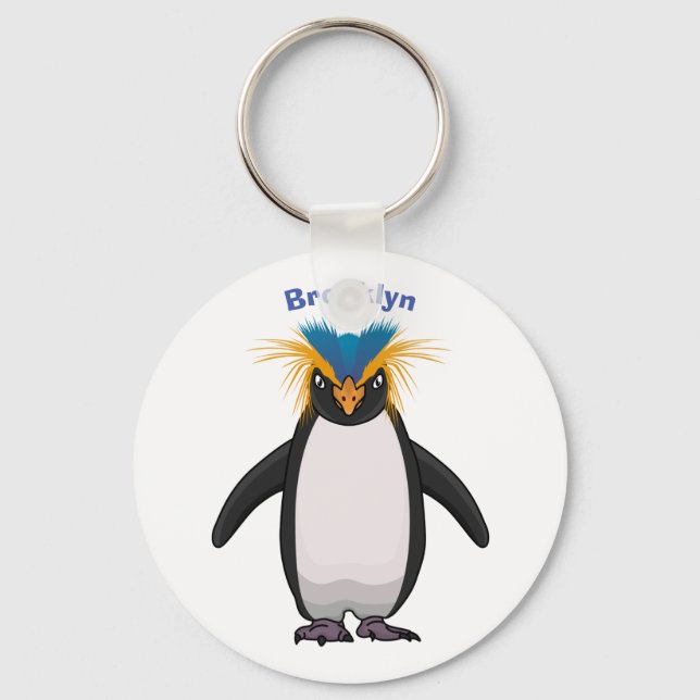 Cute macaroni penguin cartoon illustration keychain (Front)