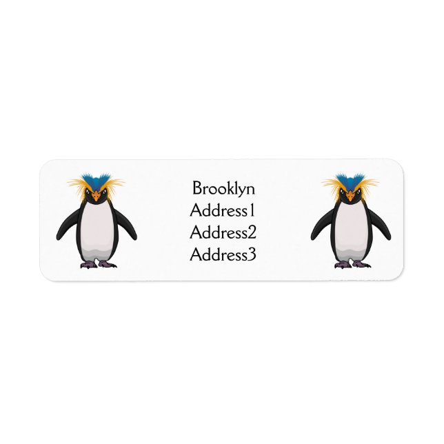 Cute macaroni penguin cartoon illustration label (Front)